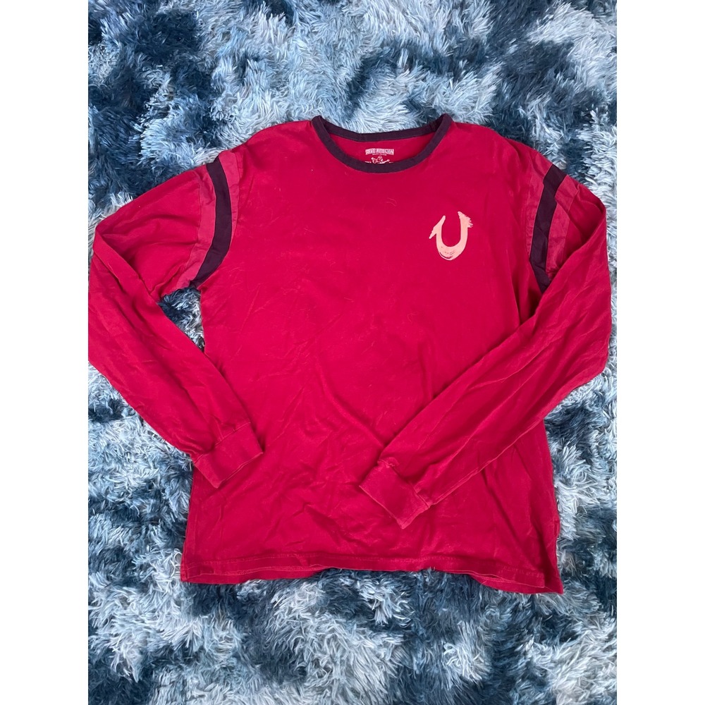 True Religion Long Sleeve Crew Neck‎ T Shirt Mens XL Red Fashion